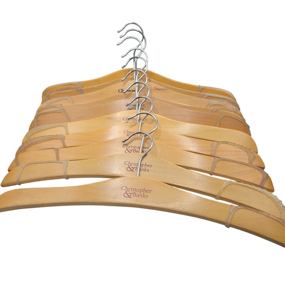 Christopher & Banks Hangers Tan Wood Set of 7 Non-Slip Swivel Hook